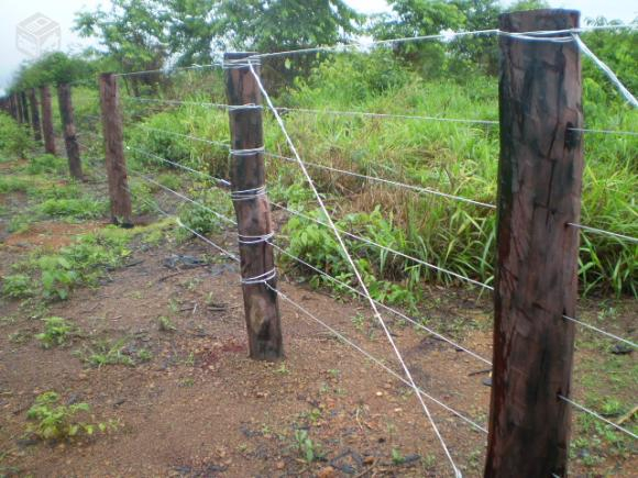 A imagem mostra um exempo do uso de cerca de arame para cercar chácaras.